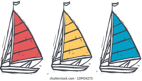 Vector illustration of a three ships