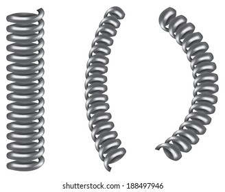 Vector illustration of three silver grey metal spiral coil