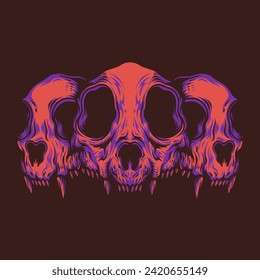 vector illustration of three skull heads vintage style
