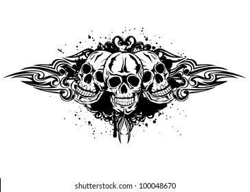 Vector illustration three skulls and patterns