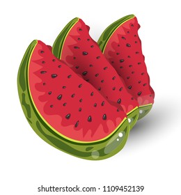 Vector illustration of Three slices of red ripe watermelon