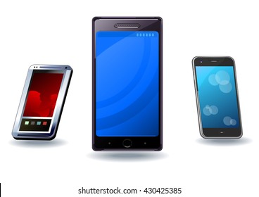 Vector illustration of a three smartphone set