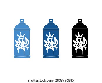 Vector illustration of three spray paint cans featuring unique graffiti style tags