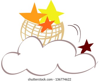 Ilustración vectorial de tres estrellas en una cesta
