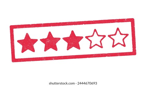 Vector illustration of three stars rating in red ink stamp