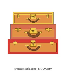 Vector illustration. Three suitcases lie on top of each other. Tourist bag