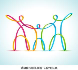 Vector illustration of three swirly figures holding hands