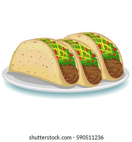 Vector Illustration of Three Tacos on Plate