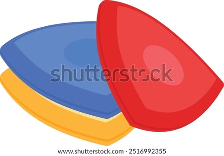 A vector illustration of three tailor's chalk pieces in different colors: red, blue, and yellow. Perfect for marking fabric for sewing, tailoring, or quilting projects.