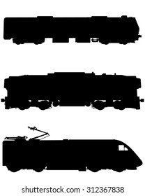 Vector illustration of a three trains silhouettes