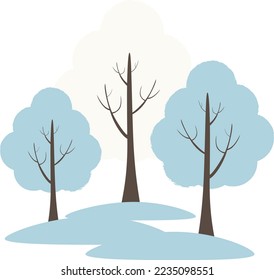 Vector illustration with three trees with snow in winter in cartoon style