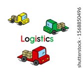 Vector illustration with three trucks. Design element for logo, card, network, store, factory, production and other purposes.