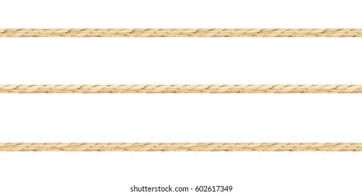 Vector Illustration Of Three Types Of Linen String. Seamless Pattern Of Neat Realistic Linen Material Texture Ropes.