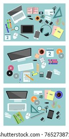 Vector illustration of three variants of equipment desktop