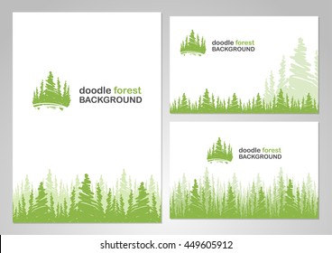 Vector illustration: Three variants of layout design with background of  doodle forest.