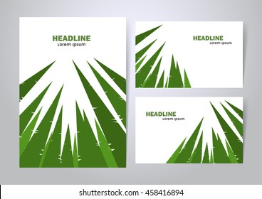 Vector illustration: Three variants of layout design with background of graphic pine forest.