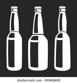The vector illustration of three white beer bottles on the black background vector illustration.