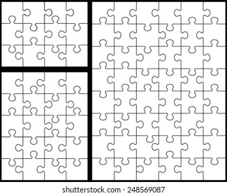 Vector illustration of three white puzzles, separate pieces