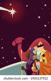 vector illustration - the Three Wise Kings watching the Star of Bethlehem