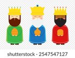 Vector illustration of three wise men character on transparent background