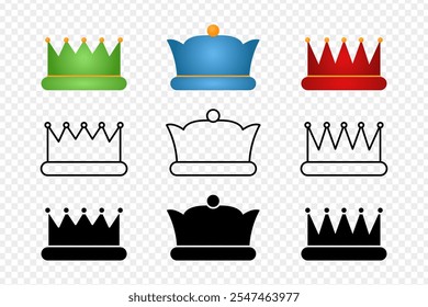 Ilustración vectorial de la corona de tres hombres sabios en color, contorno y relleno sobre fondo transparente