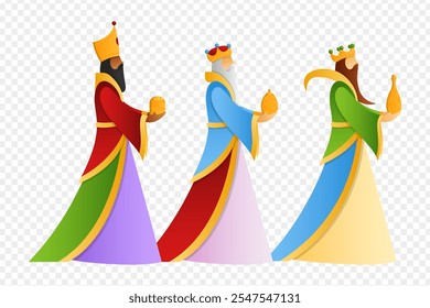 Vector illustration of three wise men character on transparent background