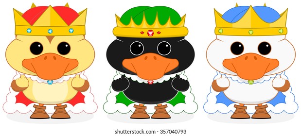 Vector illustration of of three wise men dressed cartoon ducklings on a transparent background. All elements are well sorted and grouped in layers