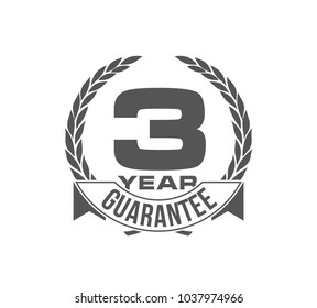 Vector illustration Three Years Warranty icon background with ribbon and olive branch isolated on white. Poster, label, badge or brochure template. Banner with Logo 3 years guarantee Label obligations