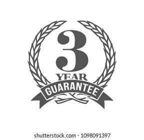 Vector illustration Three Years Warranty icon background with ribbon and olive branch isolated on white. Poster, label, badge or brochure template. Banner with Logo 3 years guarantee Label obligations