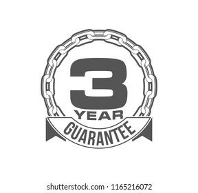 Vector illustration Three Years Warranty icon background with ribbon and anchor chain isolated on White. Poster, label, badge or brochure template. Banner with Logo 3 years guarantee Label obligations