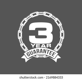 Vector illustration Three Years Warranty icon background with ribbon and anchor chain isolated on Black. Poster, label, badge or brochure template. Banner with Logo 3 years guarantee Label obligations