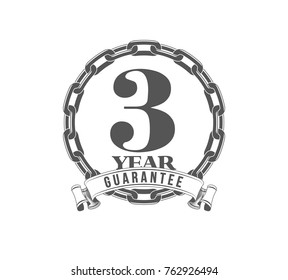 Vector illustration Three Years Warranty icon background with ribbon and anchor chain isolated on White. Poster, label, badge or brochure template. Banner with Logo 3 years guarantee Label obligations