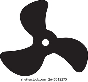 Vector illustration of a three-blade boat propeller, isolated on white. Black silhouette, detailed design. Ideal for nautical themes.