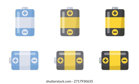 Ilustración vectorial de baterías lindas gruesas de tres colores