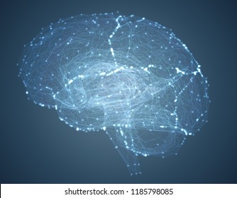 Vector illustration, three-dimensional brain on a dark background