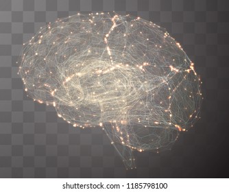 Vector illustration, three-dimensional brain on a dark background