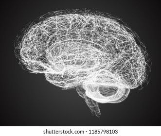 Vector illustration, three-dimensional brain on a dark background