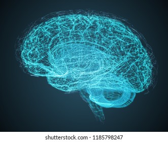 Vector illustration, three-dimensional brain on a dark background