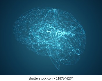 Vector illustration, three-dimensional brain on a dark background