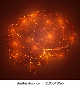 Vector illustration, three-dimensional brain on a dark background