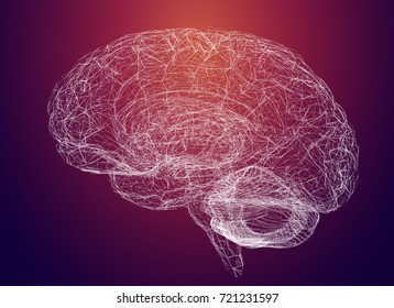 Vector illustration, three-dimensional brain on a dark background