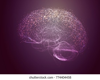 Vector illustration, three-dimensional brain on a dark background