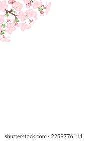 Ilustración vectorial de flores de cerezo tridimensionales con un gradiente sobre un fondo blanco. Tipo vertical de tamaño postal.
