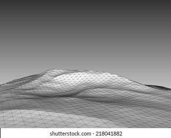 Vector illustration of a  three-dimensional wire-frame landscape