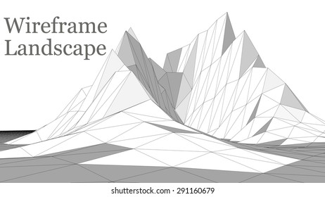 Vector illustration of a three-dimensional wire-frame landscape