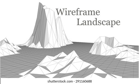 Vector illustration of a three-dimensional wire-frame landscape