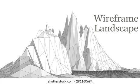 Vector illustration of a three-dimensional wire-frame landscape