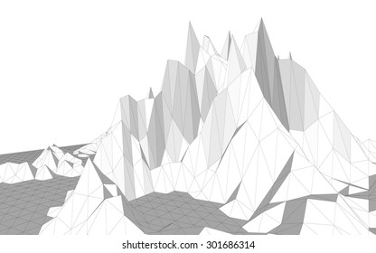 Vector illustration of a three-dimensional wireframe landscape