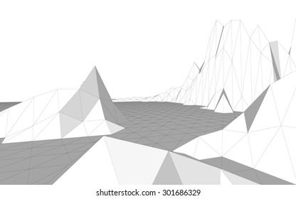 Vector illustration of a three-dimensional wireframe landscape