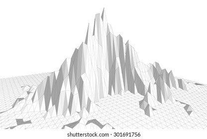 Vector illustration of a three-dimensional wireframe landscape